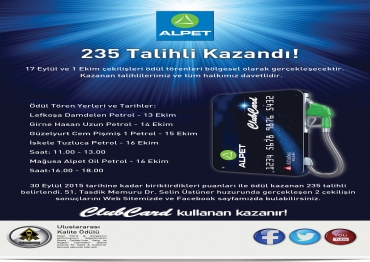 ALPET CLUB CARD 2. & 3. ÇEKİLİŞLERİ ÖDÜL TÖRENLERİ GERÇEKLEŞTİRİLİYOR!